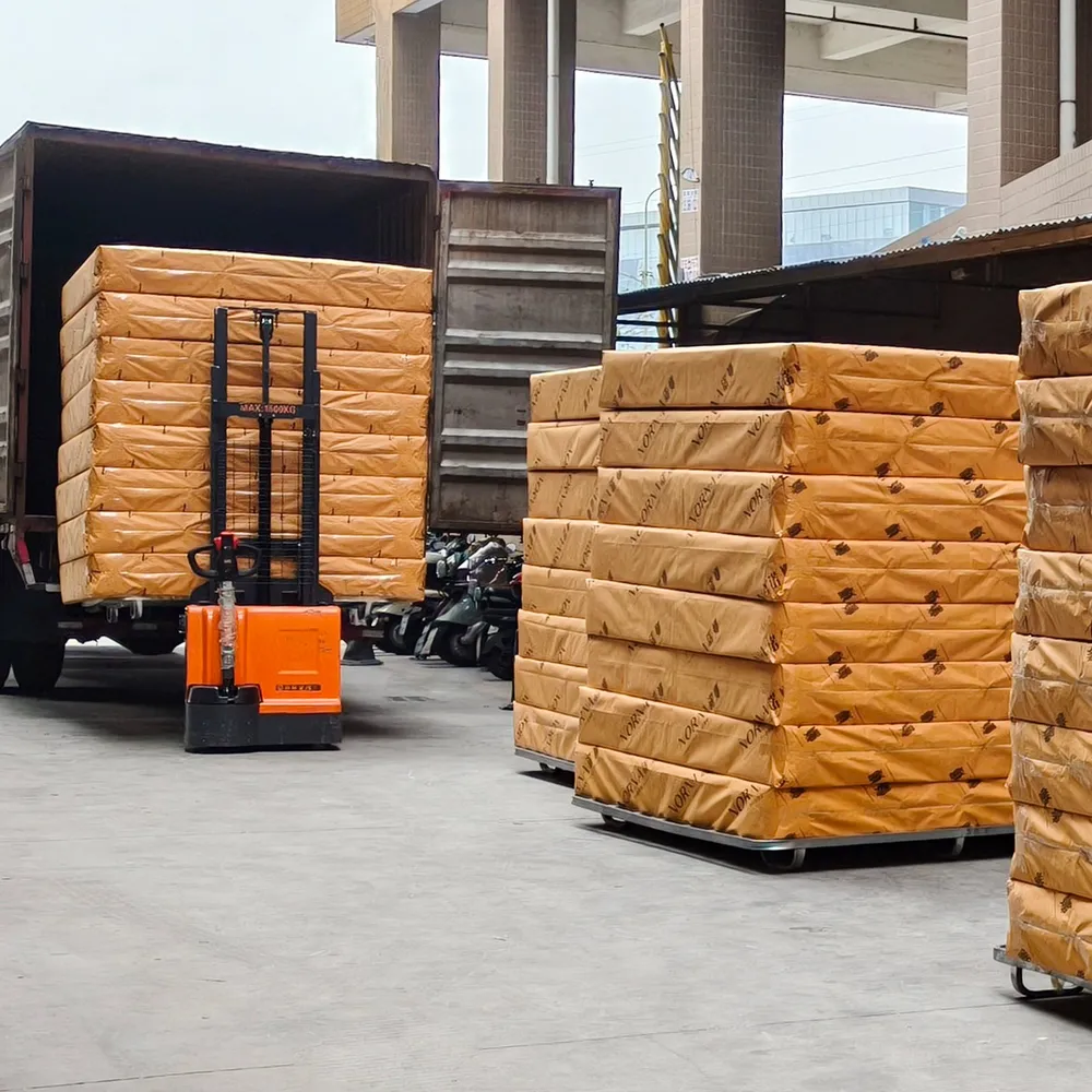Compressed mattresses ready for loading